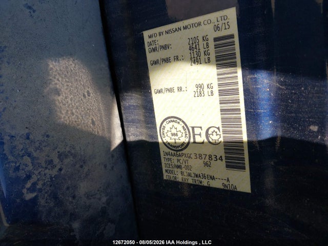 1N4AA6APXGC387834 Nissan Maxima Platinum/sl/sr/sv