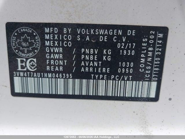 Auction sale of the 2017 Volkswagen Golf Gti 5-door Autobahn, vin: 3VW4T7AU1HM046395, lot number: 12672052