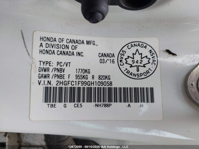Honda Civic Touring 2016 2HGFC1F99GH109058 Image 9