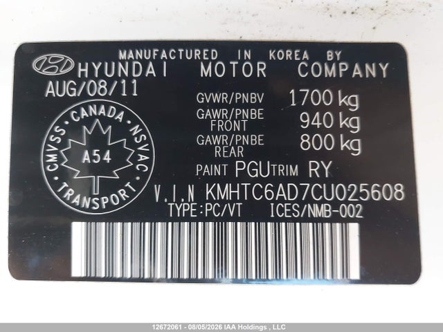 12672061 :رقم المزاد ، KMHTC6AD7CU025608 vin ، 2012 Hyundai Veloster مزاد بيع