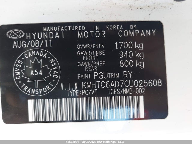12672061 :رقم المزاد ، KMHTC6AD7CU025608 vin ، 2012 Hyundai Veloster مزاد بيع