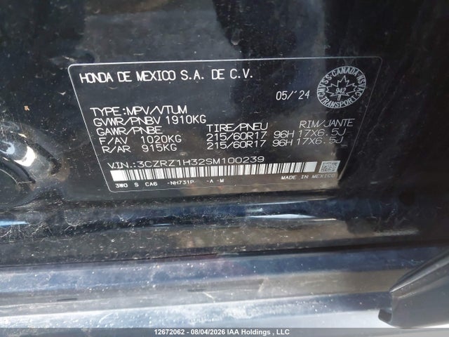 3CZRZ1H32SM100239 Honda HR-V LX