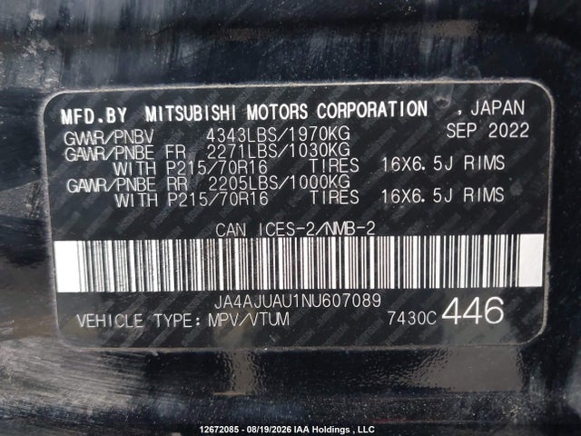 Mitsubishi RVR ES 2022 JA4AJUAU1NU607089 Image 9