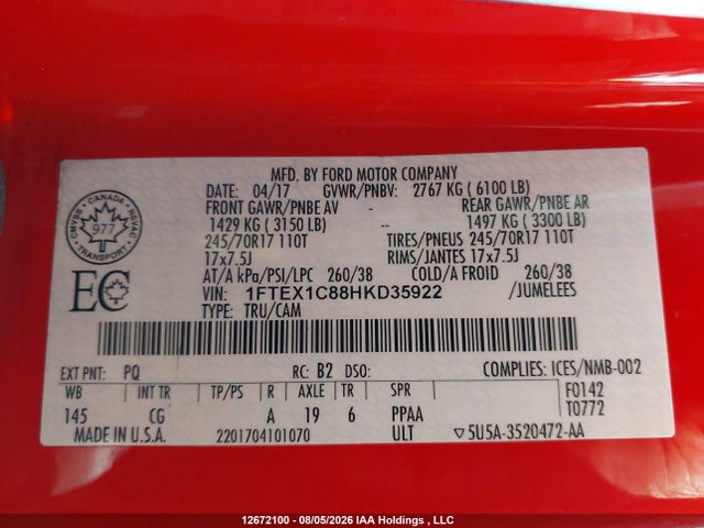 Ford F-150 Xl 2017 1FTEX1C88HKD35922 Image 18