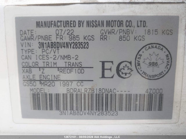 Nissan SENTRA SR 2022 3N1AB8DV4NY283523 Image 9