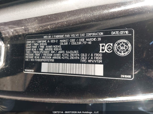 Продаж на аукціоні авто 2017 Volvo Xc90 Hybrid T8 Phev R-design, vin: YV4BC0PM2H1121768, номер лоту: 12672114