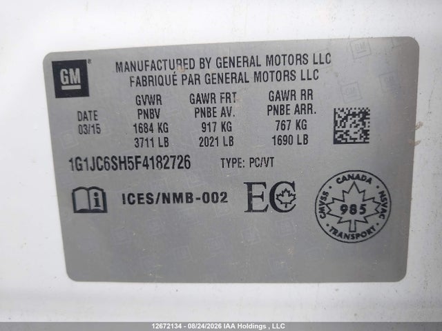 1G1JC6SH5F4182726 Chevrolet Sonic Lt Auto/lt Manual