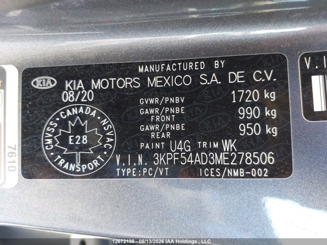 12672138 :رقم المزاد ، 3KPF54AD3ME278506 vin ، 2021 Kia Forte Ex/ex Premium/ex+ مزاد بيع