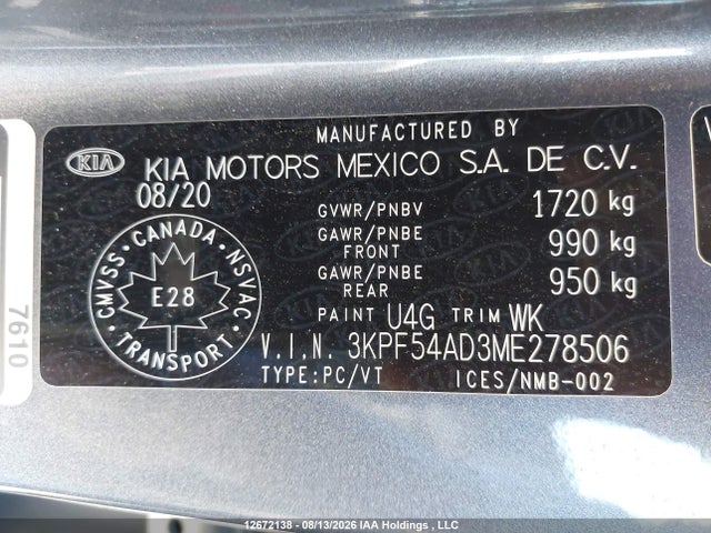 12672138 :رقم المزاد ، 3KPF54AD3ME278506 vin ، 2021 Kia Forte Ex/ex Premium/ex+ مزاد بيع