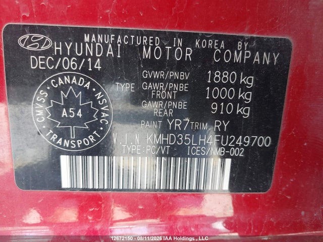 KMHD35LH4FU249700 Hyundai ELANTRA GT
