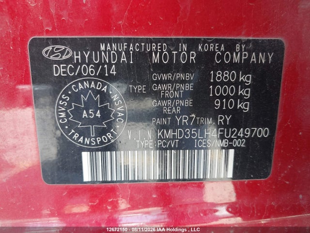 KMHD35LH4FU249700 Hyundai ELANTRA GT