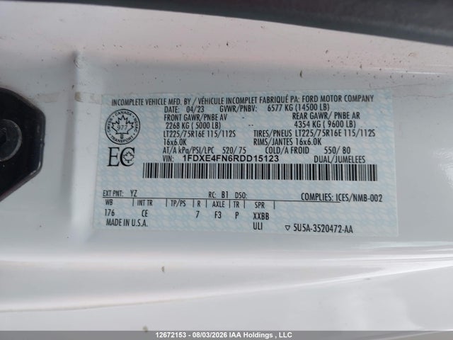Продажа на аукционе авто 2024 Ford Econoline E450 Super Duty Cutaway Van, vin: 1FDXE4FN6RDD15123, номер лота: 12672153