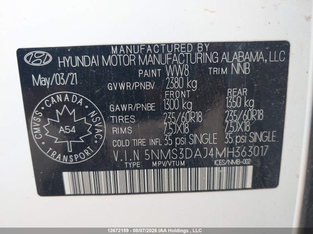 Hyundai Santa Fe 2021 5NMS3DAJ4MH363017 Image 9
