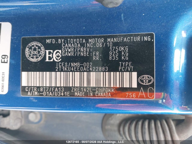 Aukcja sprzedaży 2010 Toyota Matrix, vin: 2T1KU4EE0AC422883, numer aukcji: 12672165