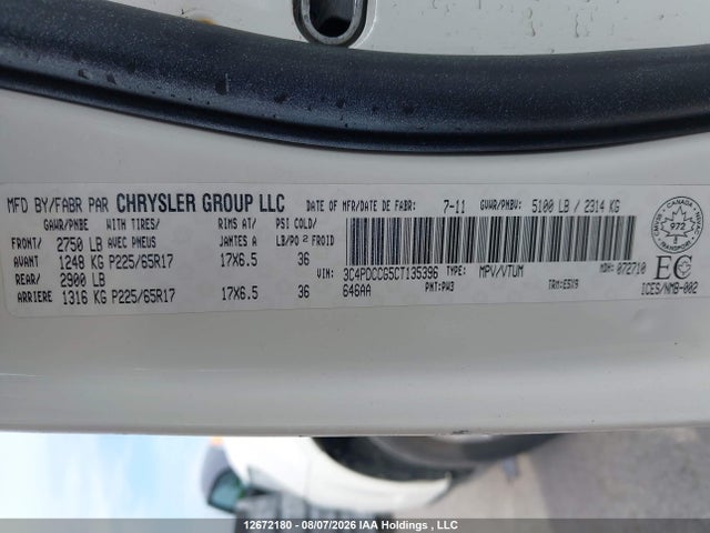 Aukcja sprzedaży 2012 Dodge Journey, vin: 3C4PDCCG5CT135396, numer aukcji: 12672180