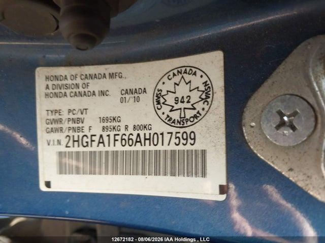 Продажа на аукционе авто 2010 Honda Civic, vin: 2HGFA1F66AH017599, номер лота: 12672182