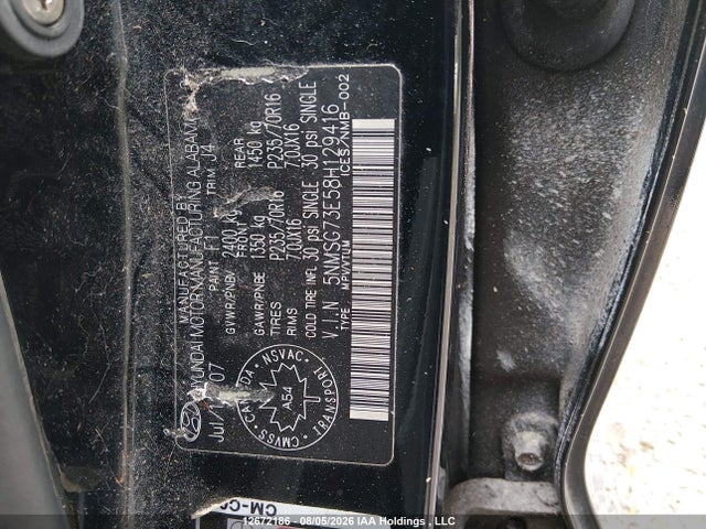 12672186 :رقم المزاد ، 5NMSG73E58H129416 vin ، 2008 Hyundai Santa Fe مزاد بيع