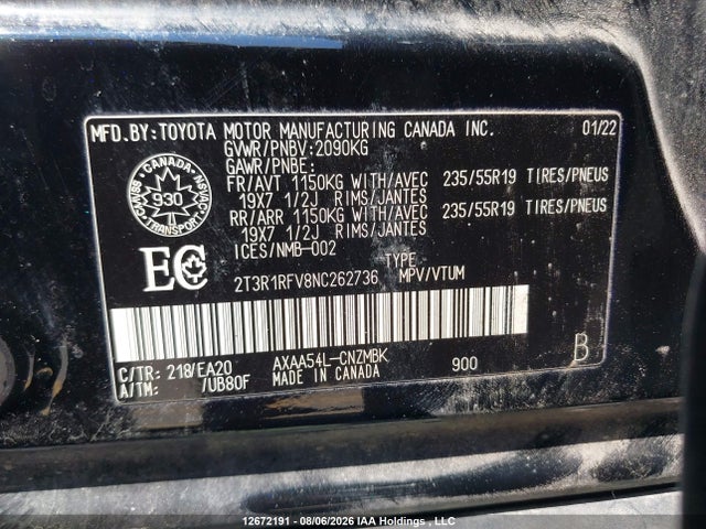 2T3R1RFV8NC262736 Toyota RAV4