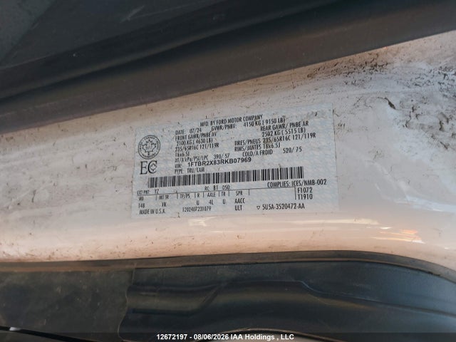 12672197 :رقم المزاد ، 1FTBR2X83RKB07969 vin ، 2024 Ford Transit T-250 مزاد بيع