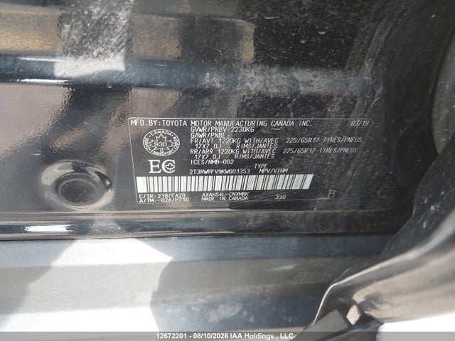 2T3RWRFV9KW001353 Toyota Rav4 Hybrid Xle