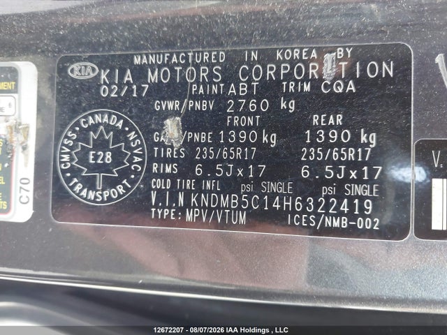 Продажа на аукционе авто 2017 Kia Sedona Lx/lx+, vin: KNDMB5C14H6322419, номер лота: 12672207