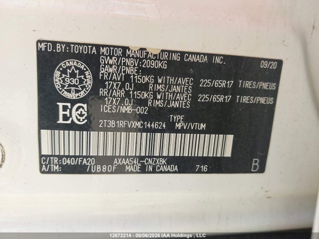 2T3B1RFVXMC144624 Toyota RAV4