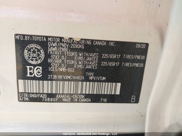 2T3B1RFVXMC144624 Toyota RAV4