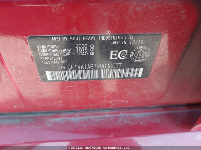 Subaru WRX 2017 JF1VA1A67H9830077 Image 9