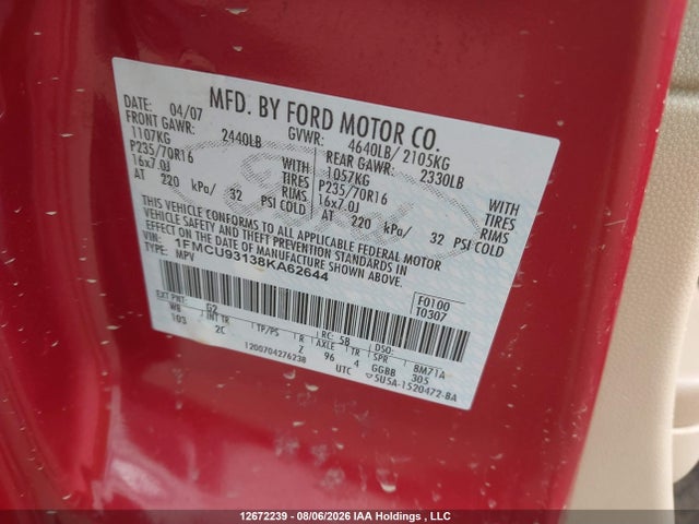 Продаж на аукціоні авто 2008 Ford Escape Xlt, vin: 1FMCU93138KA62644, номер лоту: 12672239