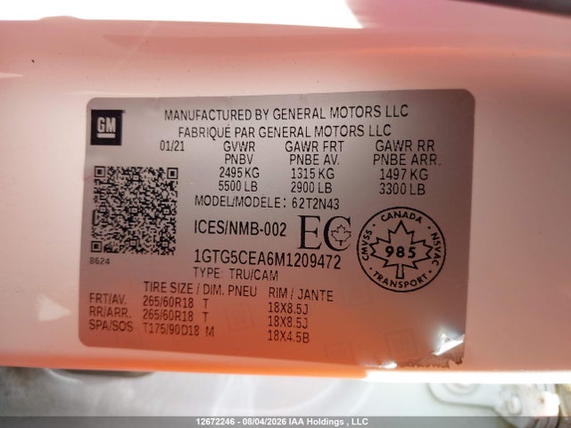 GMC Canyon Elevation 2021 1GTG5CEA6M1209472 Image 19