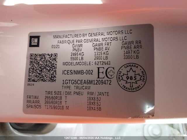 GMC Canyon Elevation 2021 1GTG5CEA6M1209472 Image 9