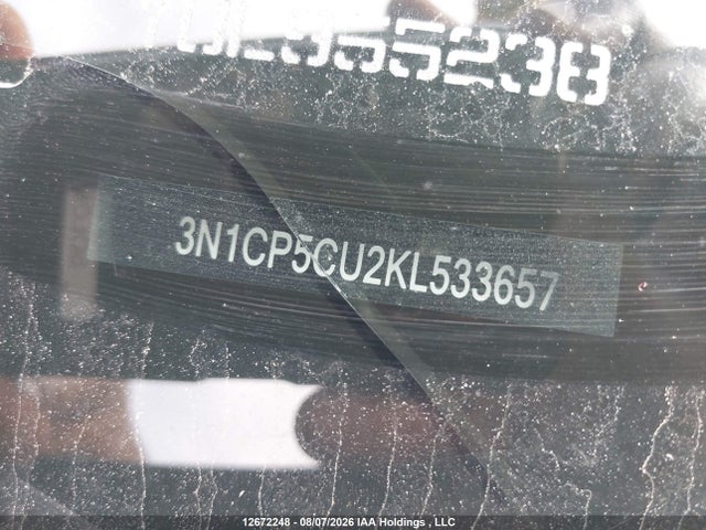 12672248 :رقم المزاد ، 3N1CP5CU2KL533657 vin ، 2019 Nissan Kicks S/sr/sv مزاد بيع