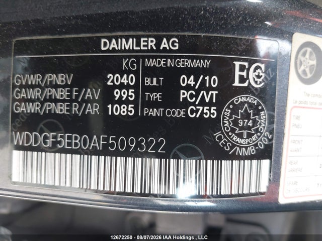 12672250 :رقم المزاد ، WDDGF5EB0AF509322 vin ، 2010 Mercedes-benz C 300 300 مزاد بيع