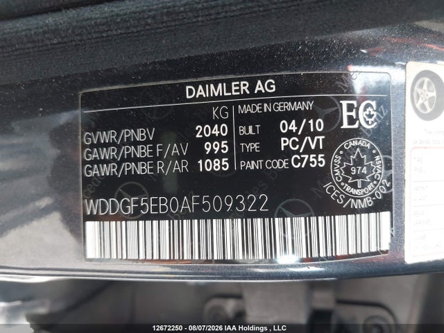 12672250 :رقم المزاد ، WDDGF5EB0AF509322 vin ، 2010 Mercedes-benz C 300 300 مزاد بيع