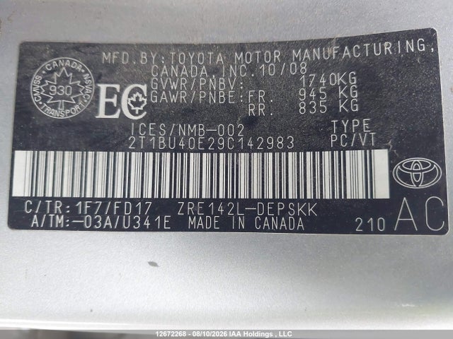 Продажа на аукционе авто 2009 Toyota Corolla S/le/xle, vin: 2T1BU40E29C142983, номер лота: 12672268