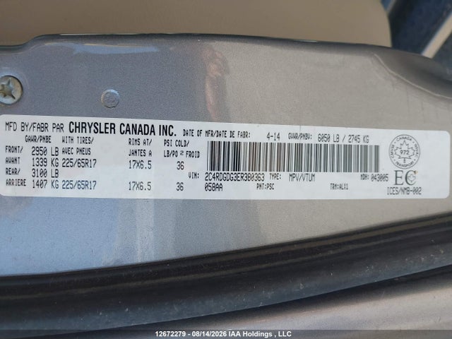 Aukcja sprzedaży 2014 Dodge Grand Caravan, vin: 2C4RDGDG3ER380363, numer aukcji: 12672279