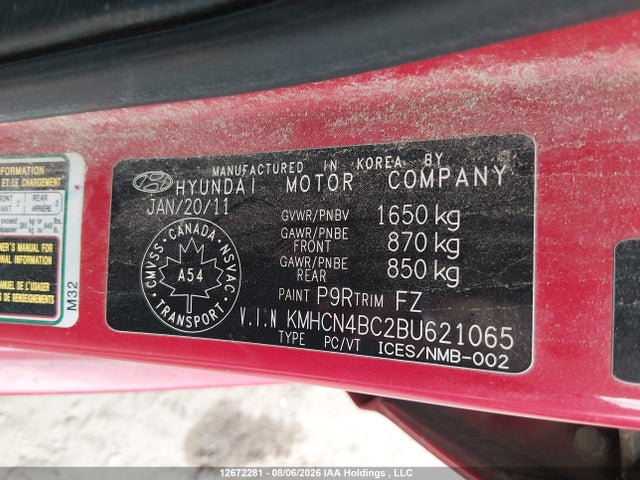 Aukcja sprzedaży 2011 Hyundai Accent Gl, vin: KMHCN4BC2BU621065, numer aukcji: 12672281