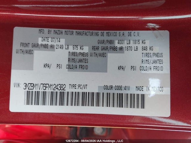 Aukcja sprzedaży 2015 Mazda Mazda3 Gs, vin: 3MZBM1V76FM124382, numer aukcji: 12672284