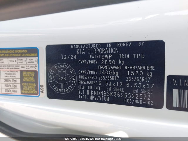 Aukcja sprzedaży 2025 Kia Carnival Lx/lxs, vin: KNDNB5K36S6522572, numer aukcji: 12672300