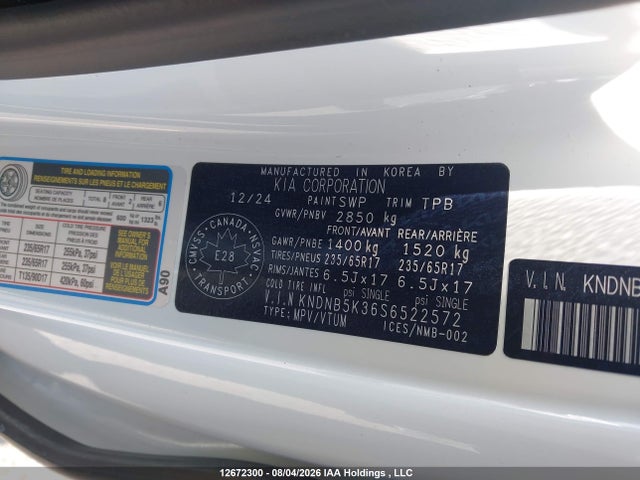 Aukcja sprzedaży 2025 Kia Carnival Lx/lxs, vin: KNDNB5K36S6522572, numer aukcji: 12672300