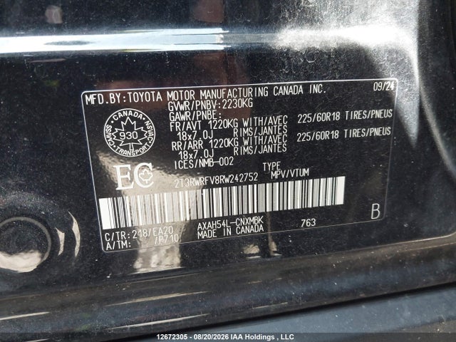 2T3RWRFV8RW242752 Toyota RAV4 HYBRID