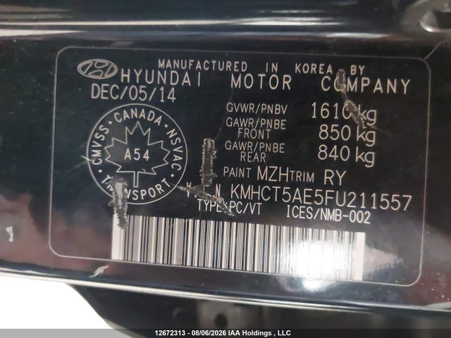 12672313 :رقم المزاد ، KMHCT5AE5FU211557 vin ، 2015 Hyundai Accent Le مزاد بيع