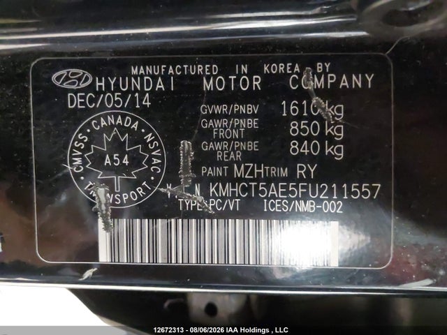 12672313 :رقم المزاد ، KMHCT5AE5FU211557 vin ، 2015 Hyundai Accent Le مزاد بيع