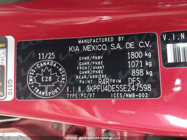 Продаж на аукціоні авто 2025 Kia K4 Ex/ex+, vin: 3KPFU4DE5SE247598, номер лоту: 12672316