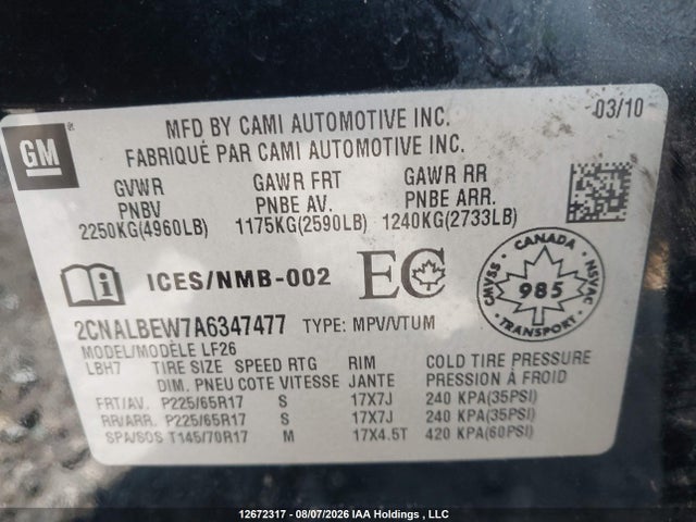 Продажа на аукционе авто 2010 Chevrolet Equinox Ls, vin: 2CNALBEW7A6347477, номер лота: 12672317