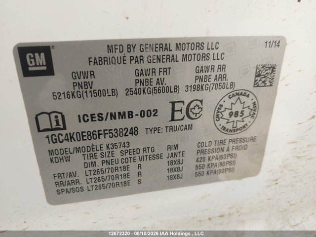 Aukcja sprzedaży 2015 Chevrolet Silverado 3500hd Ltz, vin: 1GC4K0E86FF538248, numer aukcji: 12672320