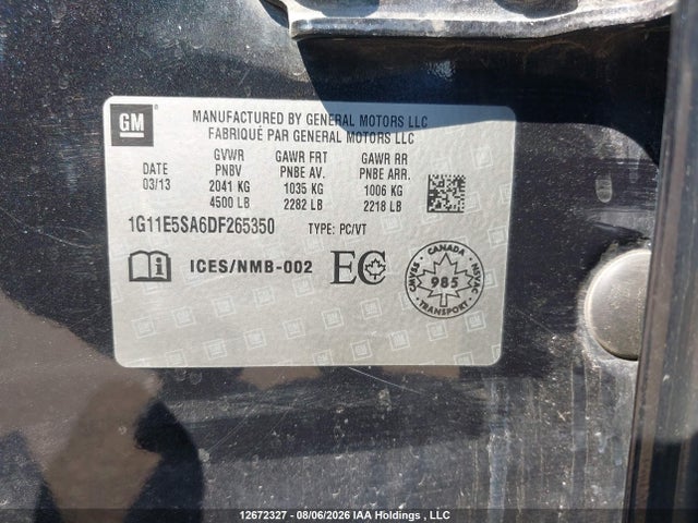 Продажа на аукционе авто 2013 Chevrolet Malibu 2lt, vin: 1G11E5SA6DF265350, номер лота: 12672327