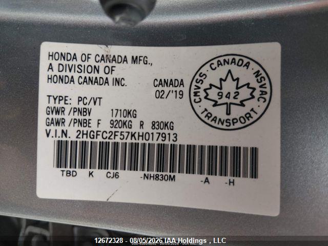 Honda Civic Lx 2019 2HGFC2F57KH017913 Image 10