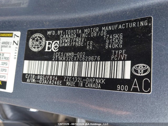 2007 Toyota Corolla Matrix Xr მანქანა იყიდება აუქციონზე, vin: 2T1KR32EX7C629676, აუქციონის ნომერი: 12672329