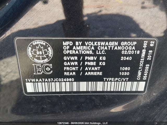 1VWAA7A37JC024960 Volkswagen Passat S/r-line